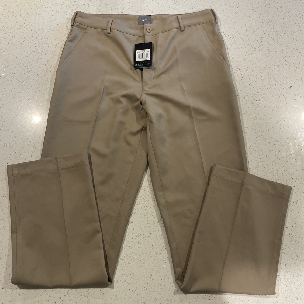 Nike Golf Tech Flat Front 407193-235 Khaki Dri-Fit Trousers Pants 34/34 NWT